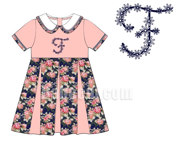 Baby Girl  embroidery monogrammed floral dress- DR 2731